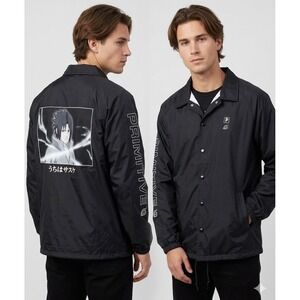 Primitive x Naruto Men's Coach Jacket Sasuke Uchiha Black Windbreaker Medium